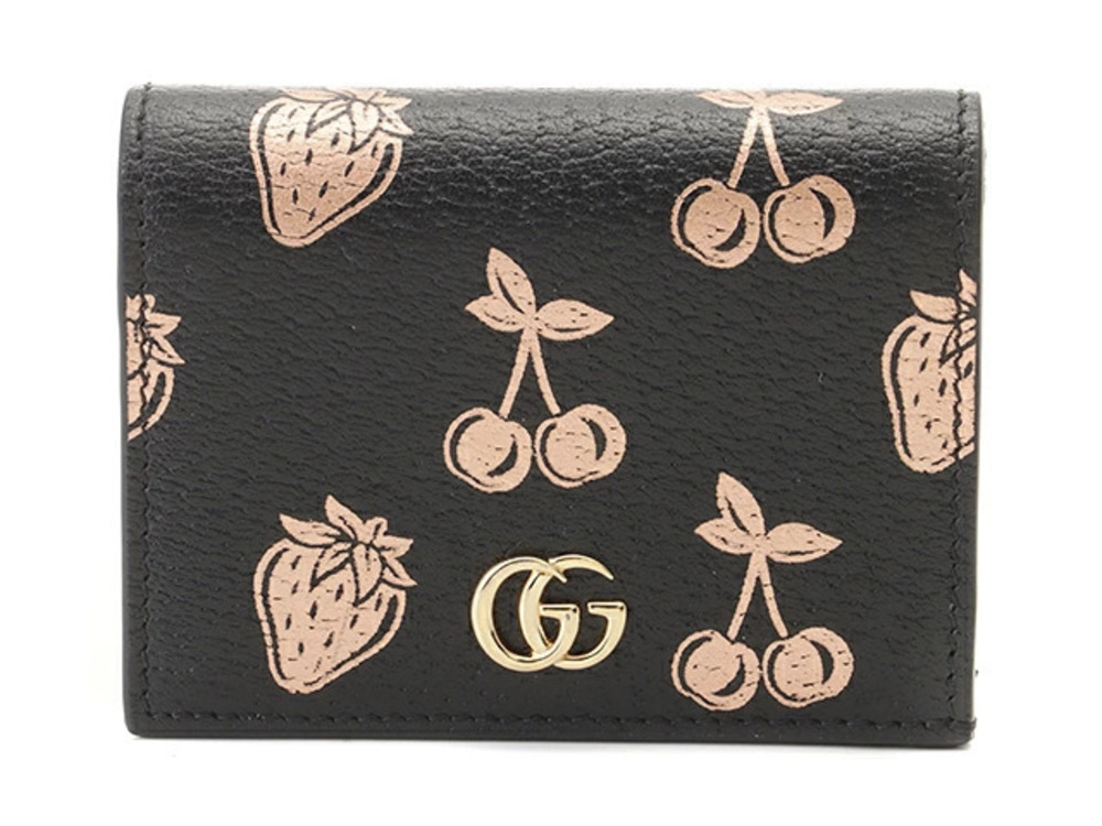Gucci GG Marmont Bi fold Wallet Black Pink Gold Leather